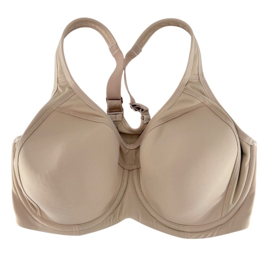 Syrokan Womens Beige High Impact Underwire‎ Sports Bra Racerback 34E Gym